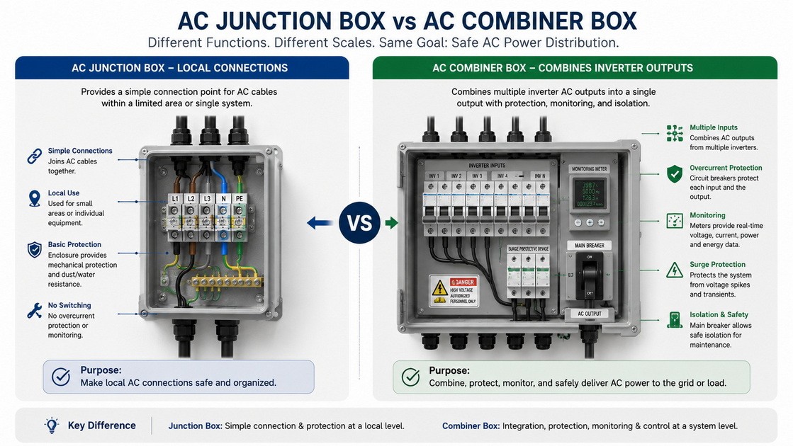 AC Junction Box And Combiner Box Difference AC Junction Box And Combiner Box Difference