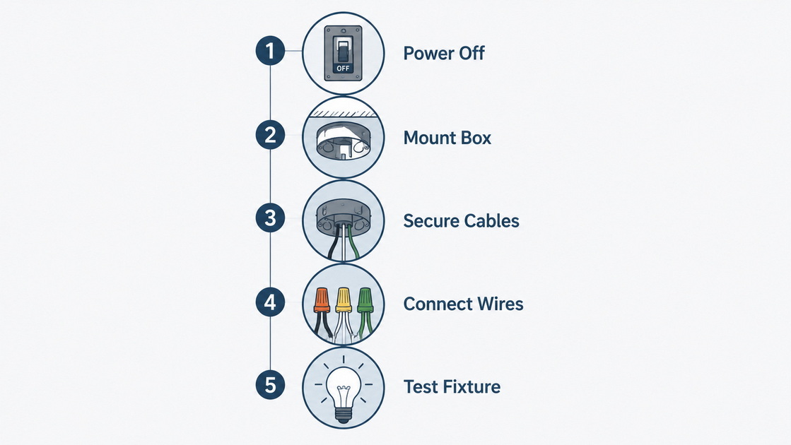 4Junction Box Installation Steps Infographic 4Infografik über die Installationsschritte für Anschlussdosen
