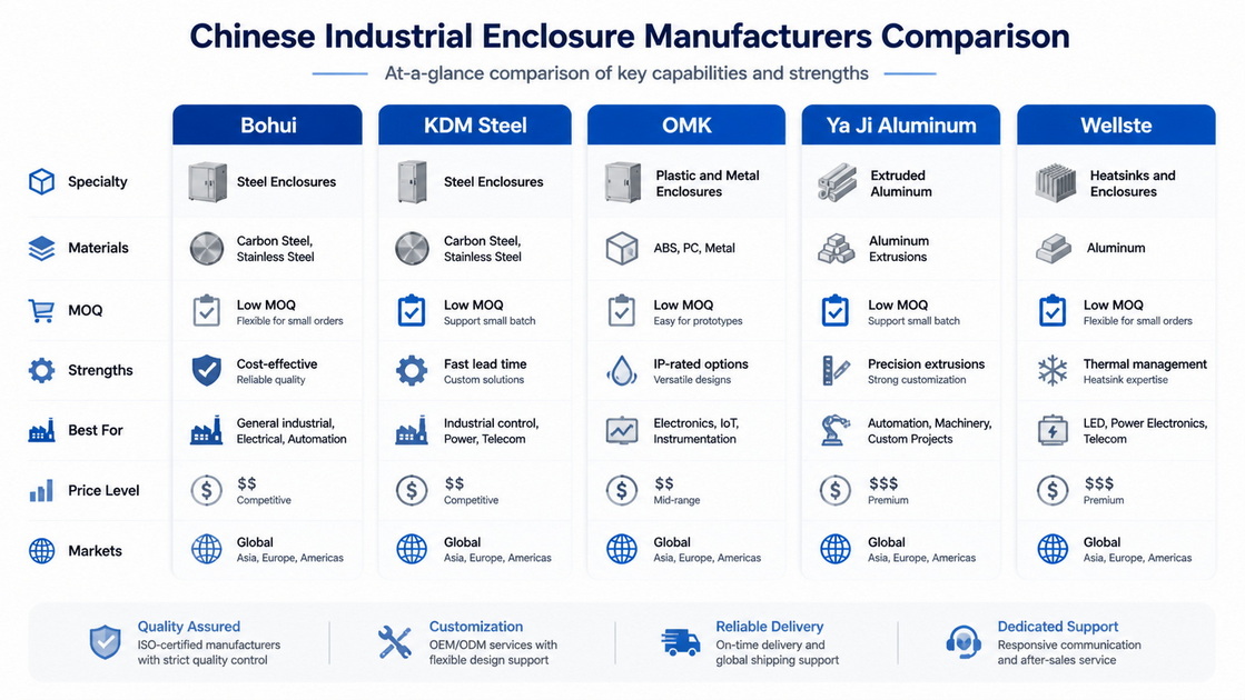 Industrial Enclosure Manufacturers Comparison Table Visual