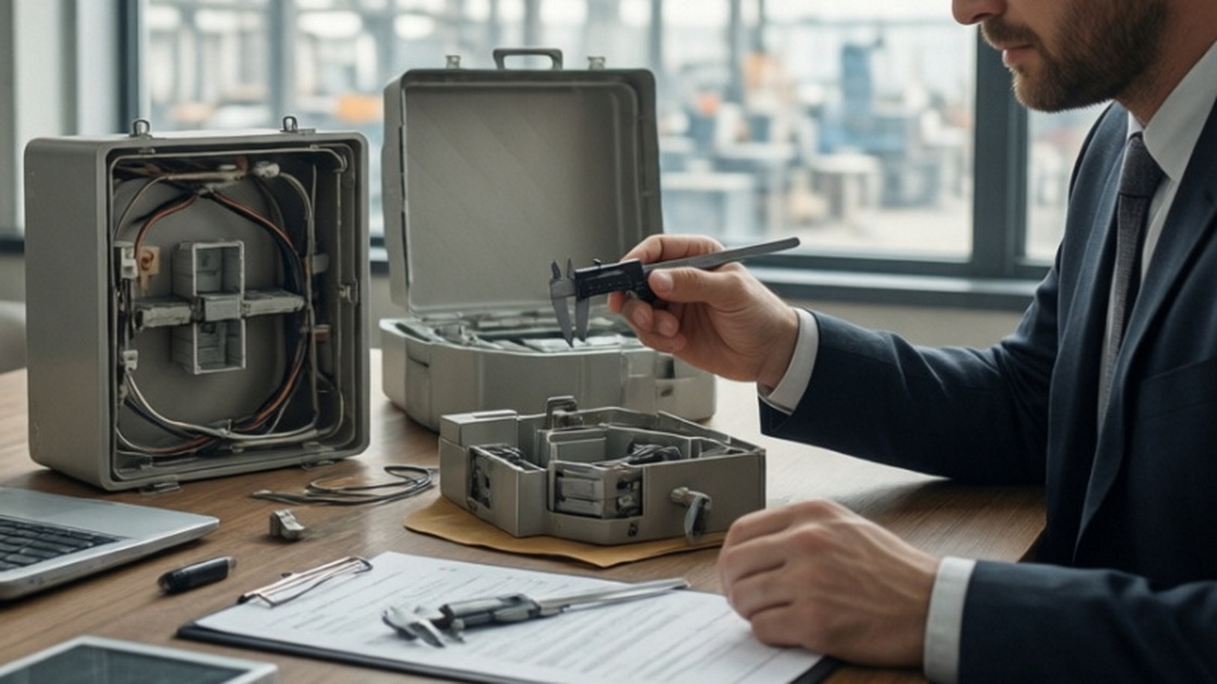 B2B Buyer Inspecting Junction Box Samples