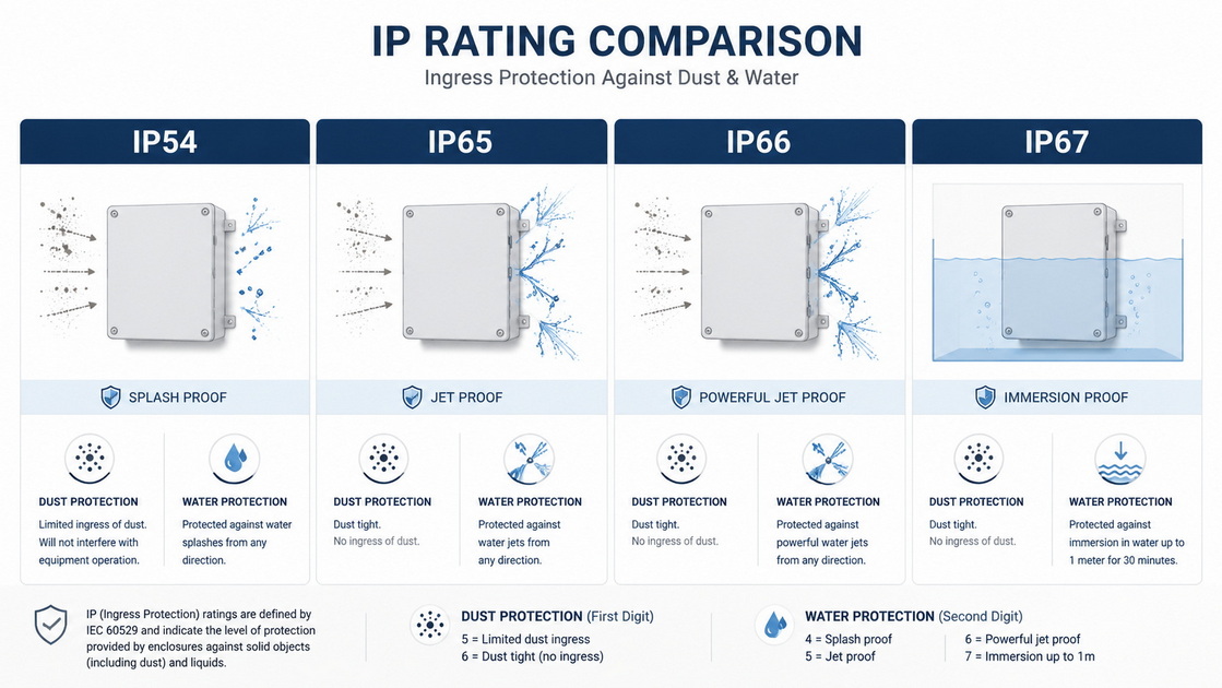 IP54 Vs IP65 IP66 IP67 Chart